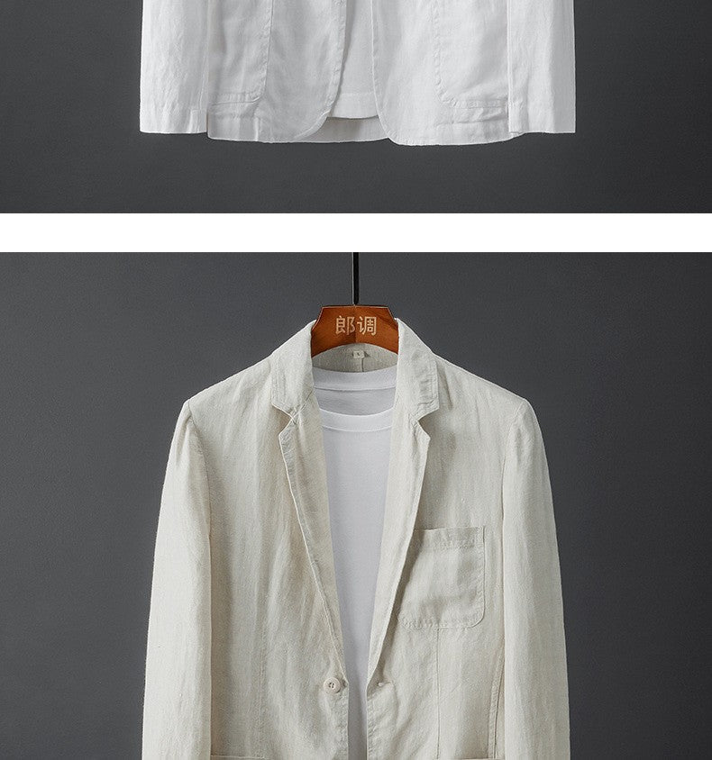 White Cotton Linen Suit Coat Men's Spring Summer Pure Color Slim Casual Business Thin Mens Blazer Jacket Comfortable Breathable