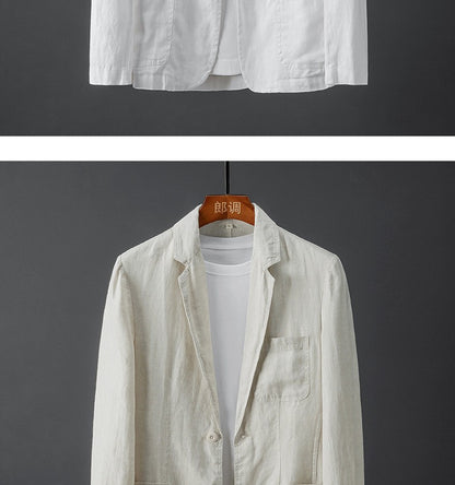 White Cotton Linen Suit Coat Men's Spring Summer Pure Color Slim Casual Business Thin Mens Blazer Jacket Comfortable Breathable