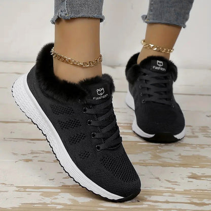Winter fashion plush walking flats, women's casual shoes sports shoes