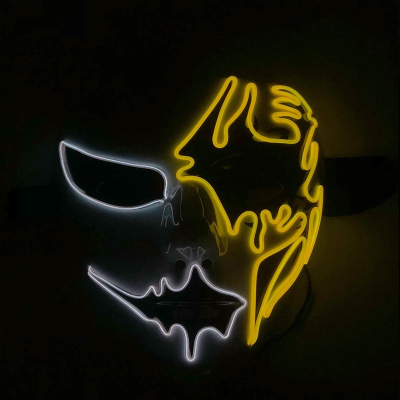 LED Hand-painted Mask Halloween Carnival Masquerade Cosplay Horror Accessory Men's Mask Weird Face Mask Glowing Mascara Disfraz