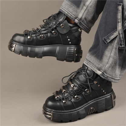 Casual Female Runway Shoes Platform Metal Toe Chunky Sneakers Women Gothic Punk Style Sneakers Rock Design Black Walking Shoes