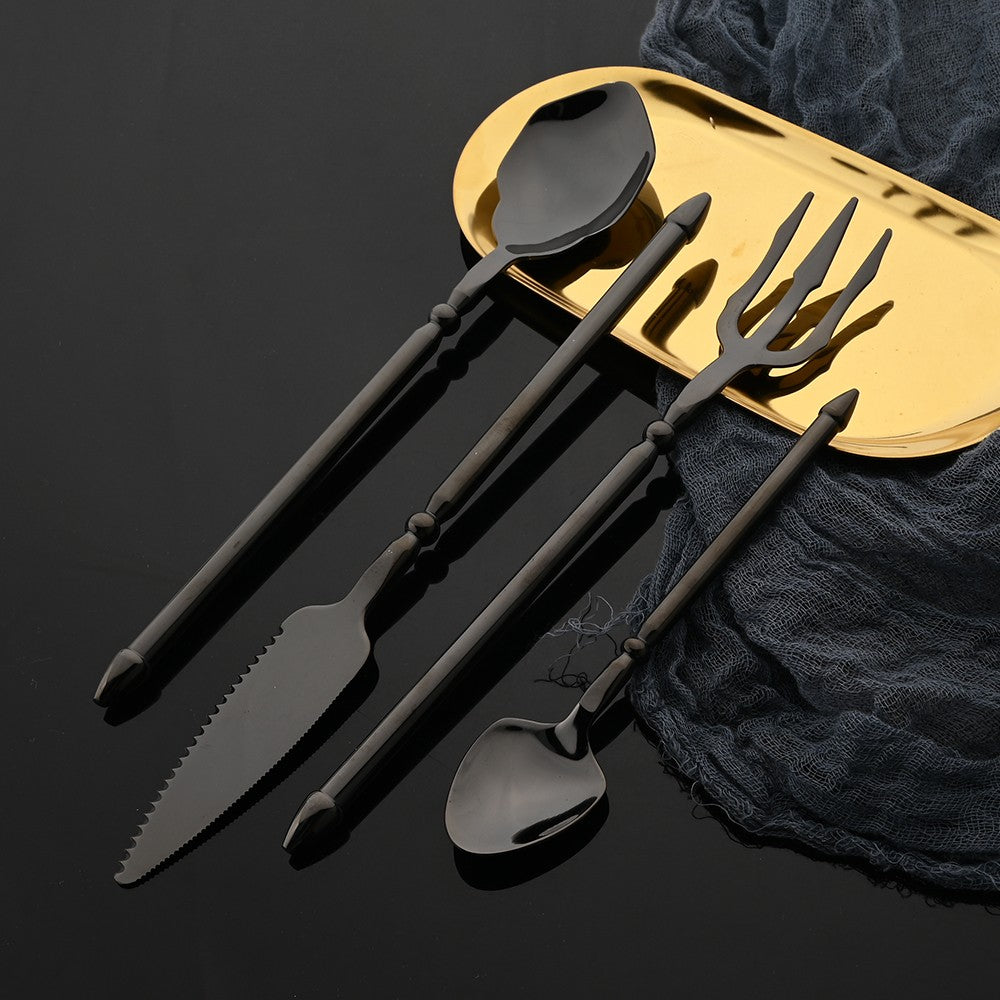 Conjunto de Talheres em Aço Inox 304 Preto Espelhado Conjunto de Talheres Faca de Bife Garfo Colher para Lava-louças