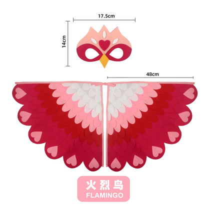 Bird Cosplay Costume Stage Performance Owl Peacock Wings Bird Felt Cape with Mask for Girls Boys Halloween Party Cloak