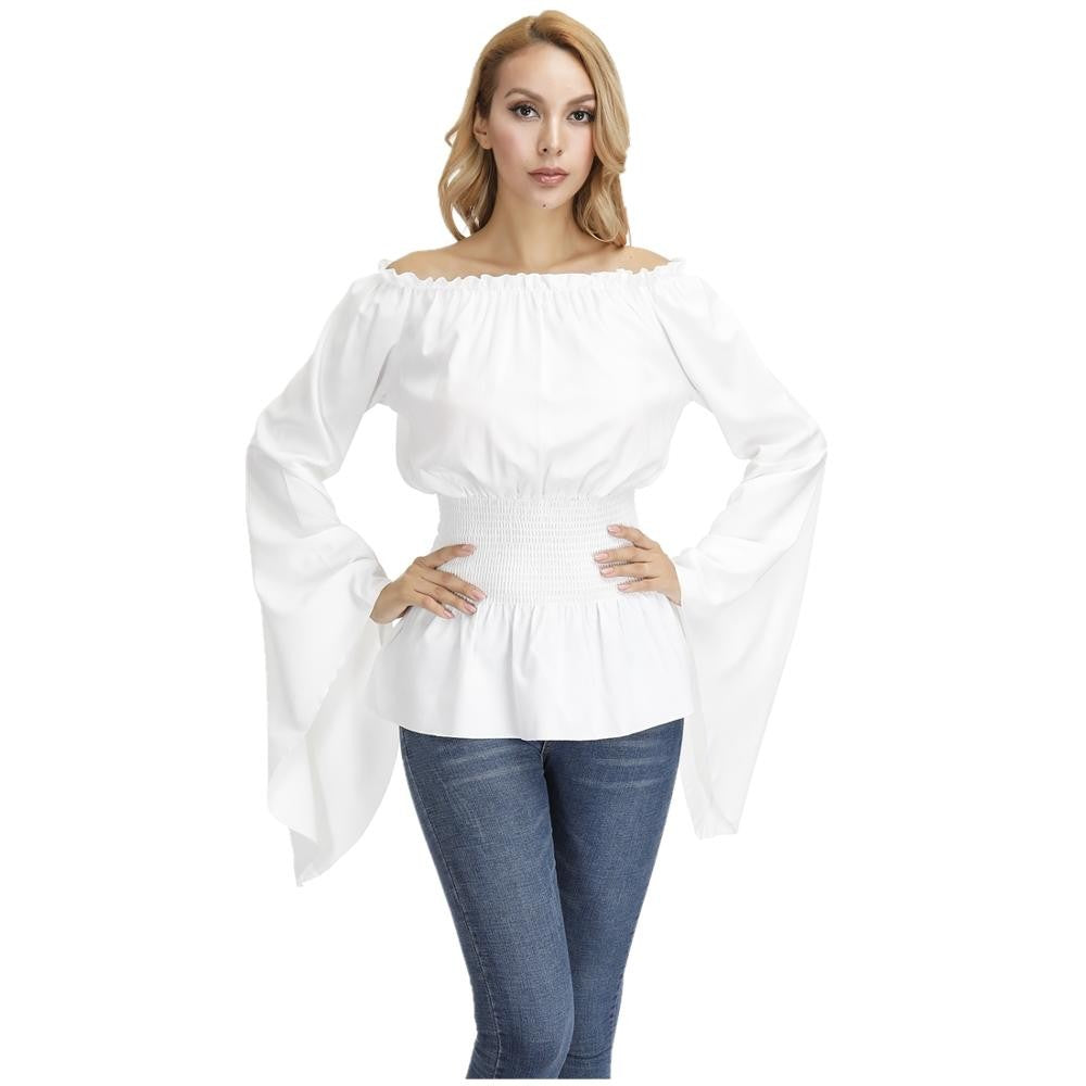 Renaissance Off Shoulder Long Sleeves Corset Blouse Women Medieval Victorian Costume Gothic Pirate Shirt Plus Size Boho Top