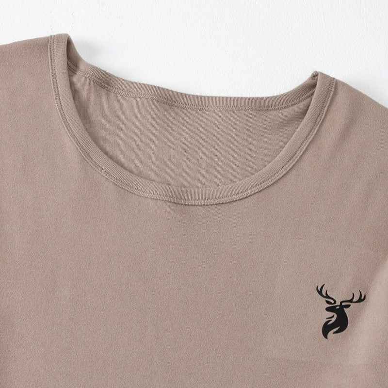 2-piece Autumn And Winter Men's Fashion Lucky Deer Pattern Solid Color Basic Warm Underwear Set Comfortable Long Sleeve Pants