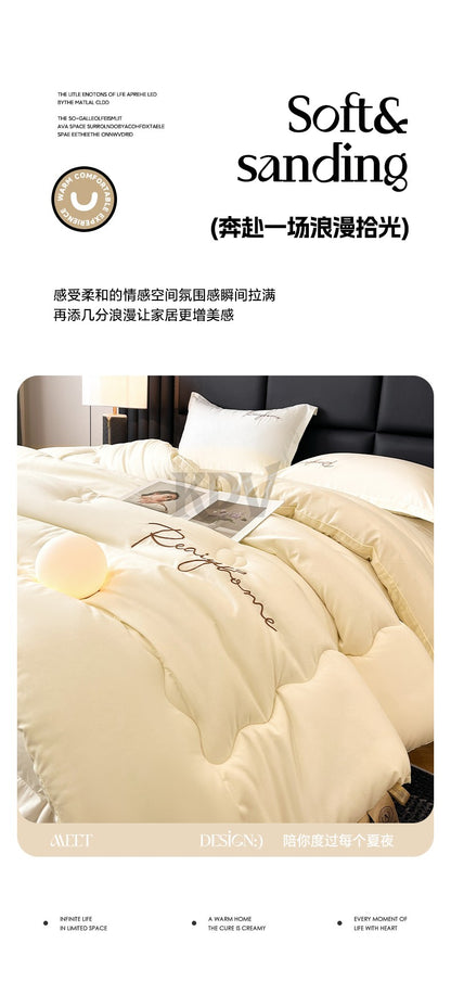 Edredom Acolchoado de Alta Qualidade para Outono/Inverno, Queen Size, Macio, Fofo, Enchimento de Edredom, Letra Bordada, Acolchoado Grosso e Quente para Cama
