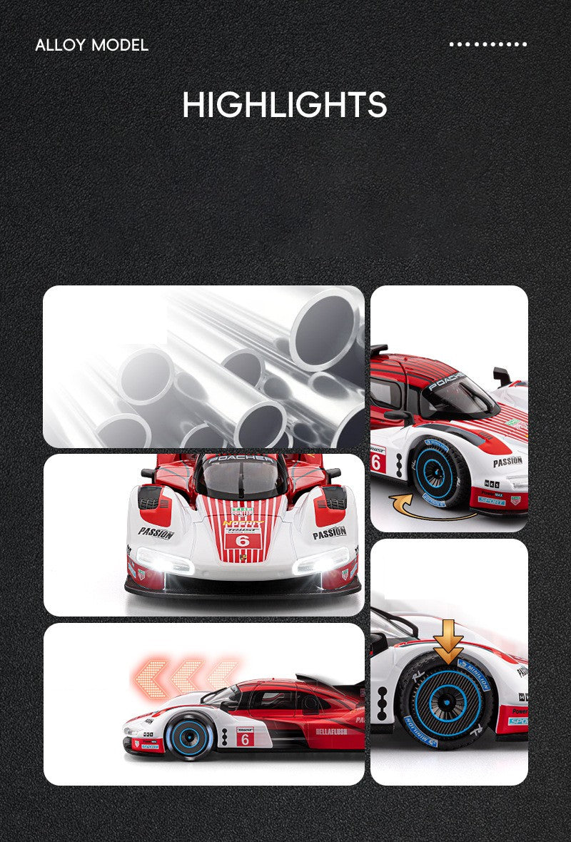 1:22 963 Corrida de Endurance de 24 Horas Modelo de Carro em Liga de Metal Diecast Carro Miniatura com Luz e Som Coleção Carro de Brinquedo para Crianças