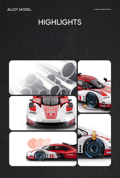 1:22 963 Corrida de Endurance de 24 Horas Modelo de Carro em Liga de Metal Diecast Carro Miniatura com Luz e Som Coleção Carro de Brinquedo para Crianças