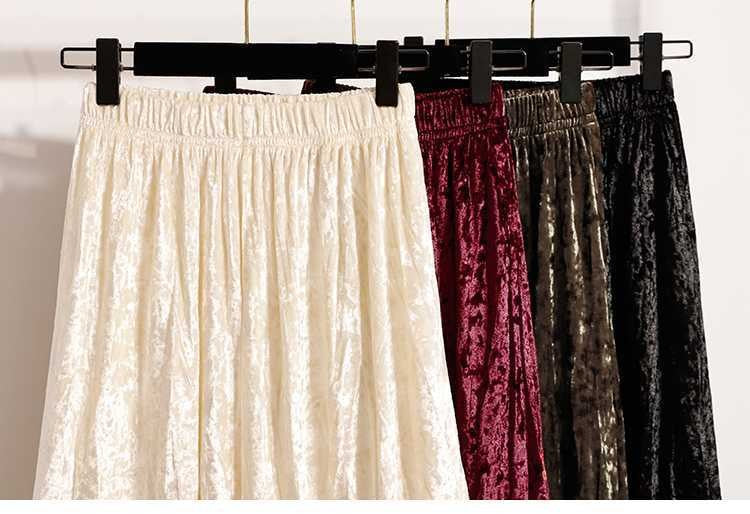 Plus Size Plus Size Women's Velvet Pleated A- Line Midi Skirt Autumn Winter Slimming Half-length Versatile Fashionable Commut...