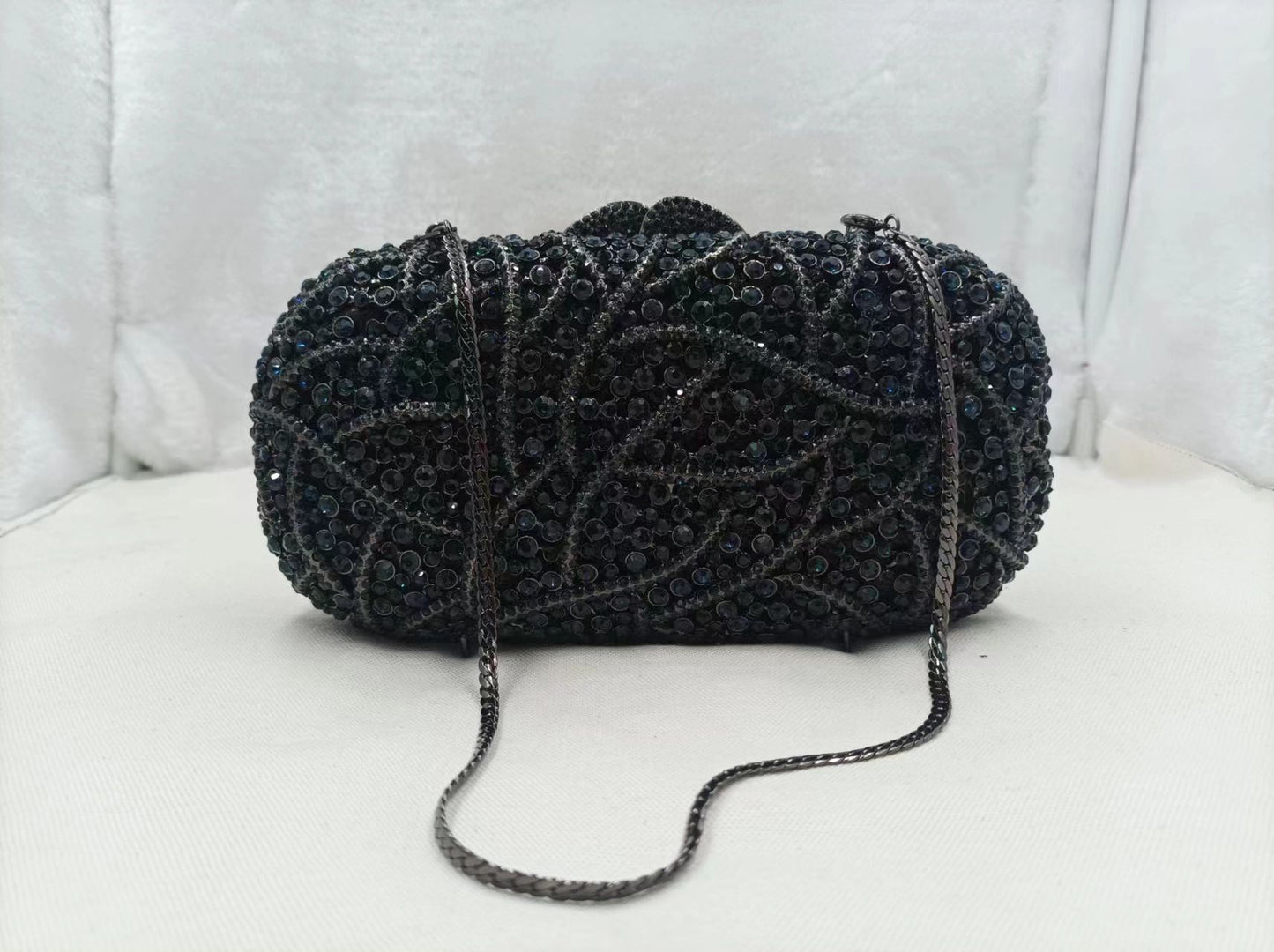 XIYUAN Women Burgundy Stones Evening Bags Crystal Clutch Wedding Party Rhinestone Handbags Bridal Floral Minaudiere Purses Green