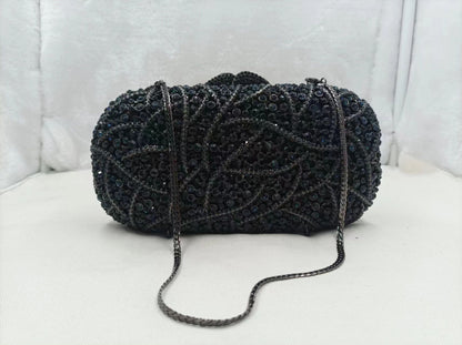 XIYUAN Women Burgundy Stones Evening Bags Crystal Clutch Wedding Party Rhinestone Handbags Bridal Floral Minaudiere Purses Green