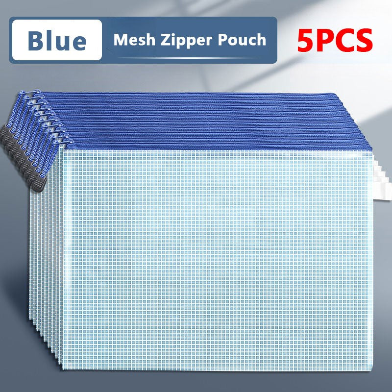 5PCS Stationery Storage Folder File Mesh Zipper Pouch A3 A4 A5 A6 B4 B5 Document Bag Zip File Folder School Office Supplies