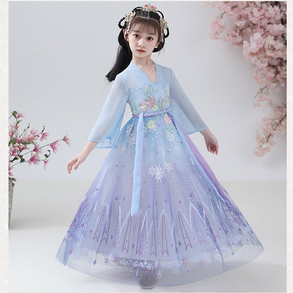 Fashion Girls Dresses Casual Outfit Long Sleeve Hanfu Girl Summer Children Clothes Princess Dress Baby Vestido Kids Tang Costume