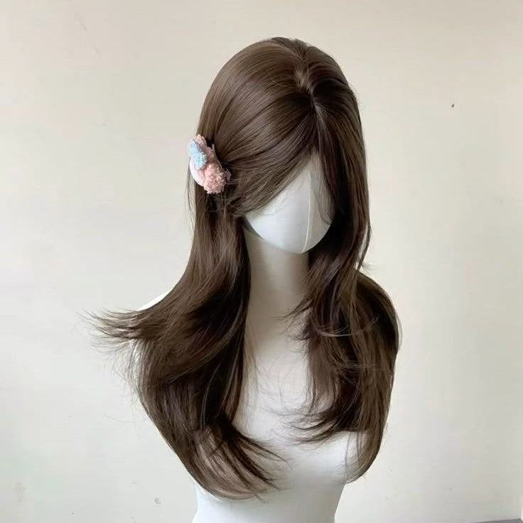 Peruca Ashely Roxo Escuro Feminina 55 cm Cabelo Longo Franja Cortina Camadas Liso Natural Cabelo Sintético Cosplay Perucas Lolita