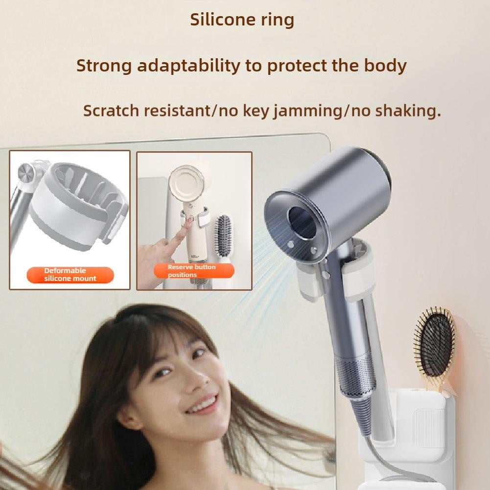 Suporte de Secador de Cabelo Ajustável em Ângulo, Sem Furo, Fixado na Parede, Suporte para Secador de Cabelo para Banheiro, Prateleira de Armazenamento para Mãos Livres