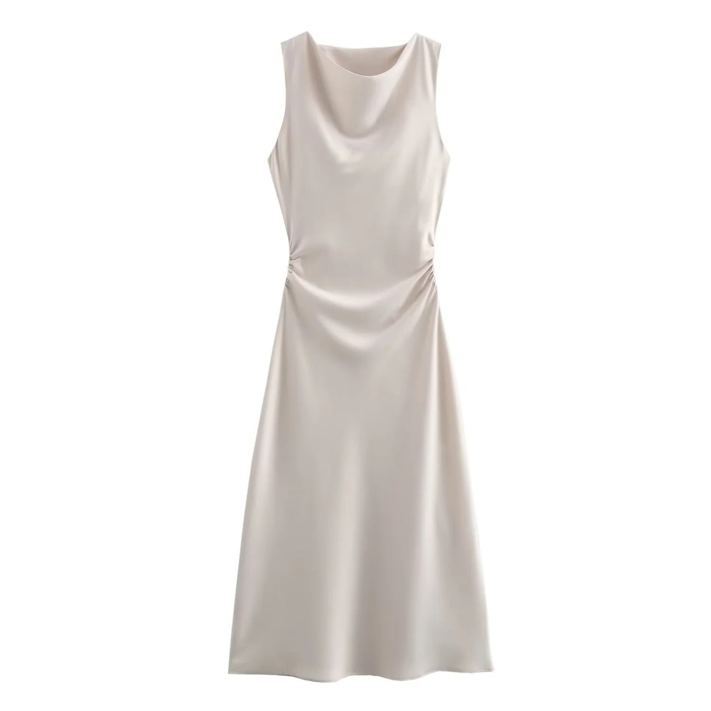 TRAF Satin Long Dresses for Women 2024 Summer Slip Midi Dress Woman Sexy Evening