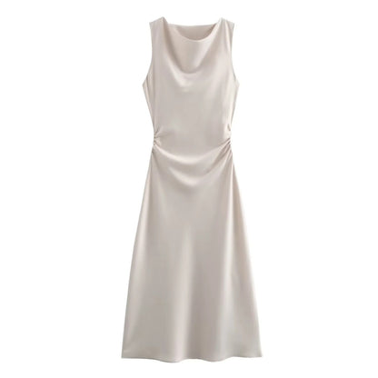 TRAF Satin Long Dresses for Women 2024 Summer Slip Midi Dress Woman Sexy Evening