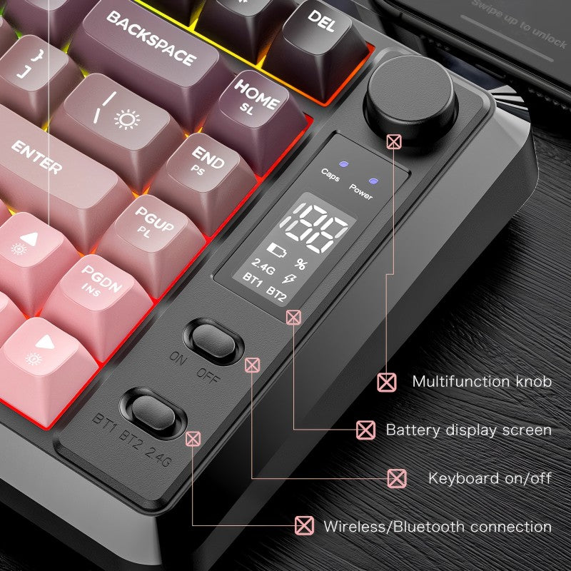 Teclado sem fio com tela M75, Bluetooth Dual-mode, teclas esféricas PBT gradiente, teclado gamer