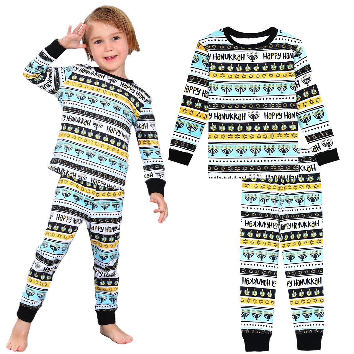 Hanukkah Pajamas Kids Pyjamas Boys Toddler Chanukah Candle Lgnite Nine Lamp Holders Homewear Infant Gift Clothes Winter Pjs