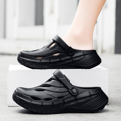 Men's summer casual anti-slip and wear-resistant hollow thick-soled flip-flops with a feeling of stepping on feces, EVA croats