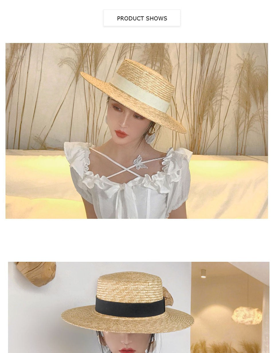 Chapéu de sol feminino de verão com aba larga, Fedora, palha de trigo natural, chapéu de praia, chapéu de sol feminino de ráfia, Panamá Jazz