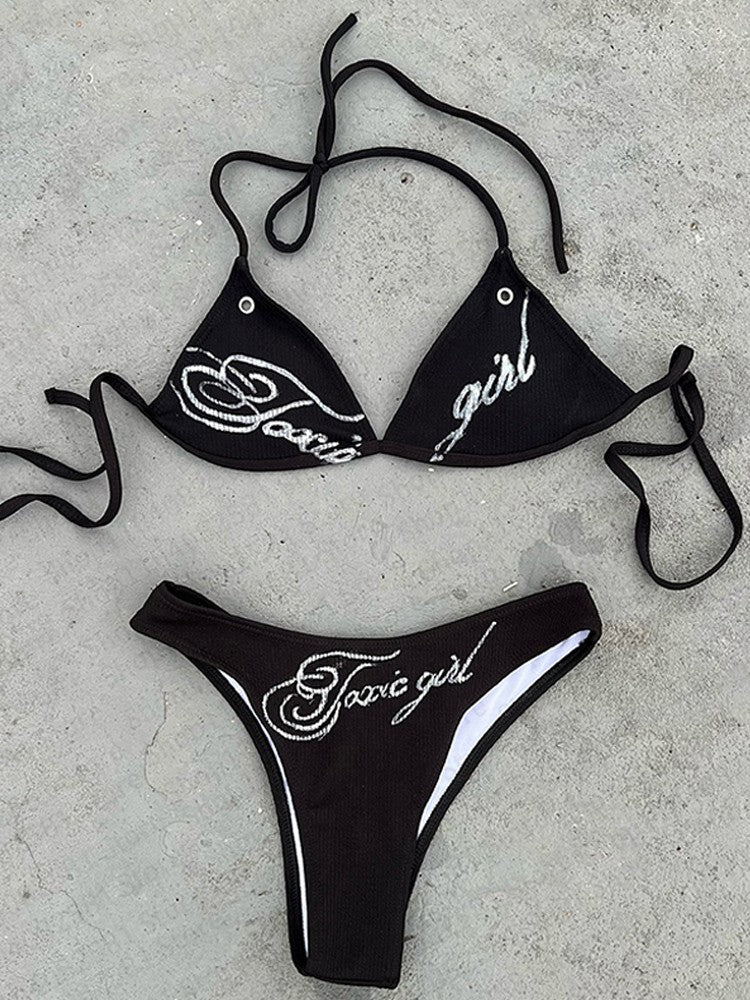 Y2k Gothic tight corset from the 2000s backless  sleeveless hot and spicy Emo girl crop top summer bikini set beach vest party