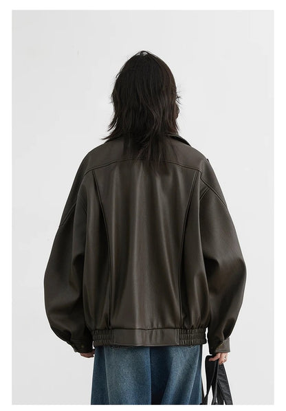 Mauroicardi Spring Autumn Retro Black Oversized Pu Leather Motorcycle Jacket Women Belt Zipper Luxury European Fashion 2025