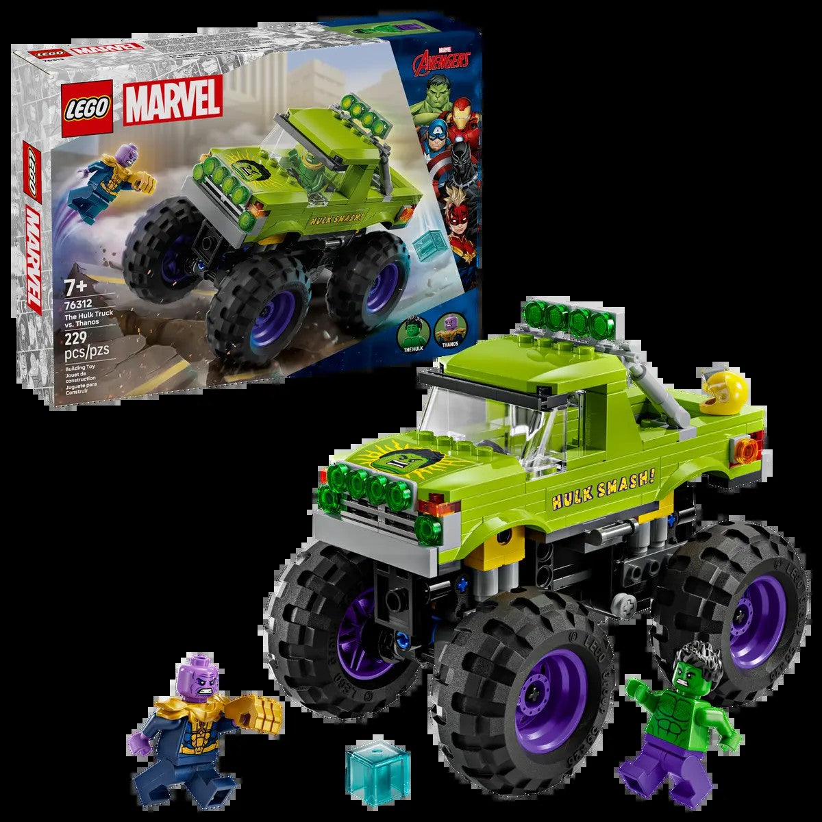 LEGO, Marvel, 76312, Batalha do veículo off-road do Hulk, Thanos, brinquedo de bloco de montar infantil, presente