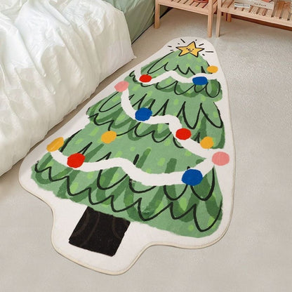 VIAMA Christmas Faux Cashmere Rug - Unique Shape Soft Non-Slip Bathroom Mat for Bedroom & Holiday Home Decor