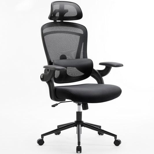 Cadeira de Escritório Ergonômica JHK com Apoio Lombar Ajustável em Mesh, Inclinação de 120°, Encosto Alto Confortável e Braços Macios Retráteis