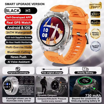 Smartwatch GUHUAVMI IOS Ultra GPS 2025 Novo à prova d'água 10ATM Bússola GNSS de banda dupla integrada Esportivo Militar Masculino Pulseira para NATAÇÃO