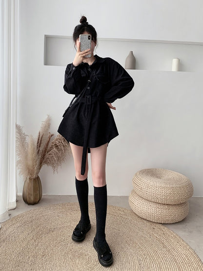 Women Spring Autumn Shirts Retro Cargo Style Pockets Long-Sleeved Shirt Puff Sleeve Bandage Nipped Waist Tops Female PL438