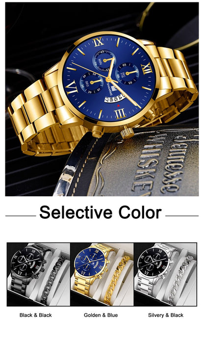Mens Fashion Business Quartz Watch Fashion Fake Three Eye Six Pin Calendar Men Watch Stainless Steel Belt Men Watches