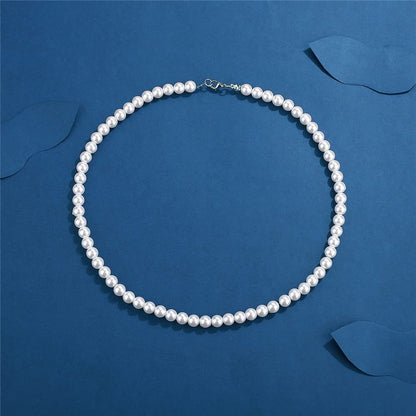 Colar Elegante de Pérola Branca Artificial 1 Peça Gargantilha Corrente de Contas para Homens e Mulheres Presente de Joia da Moda