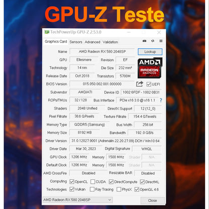 Placa de Vídeo MAXSUN AMD Radeon RX580 2048SP 8G GDDR5 256bit para PC Desktop Componentes de Computador para Jogos GPU RX 580