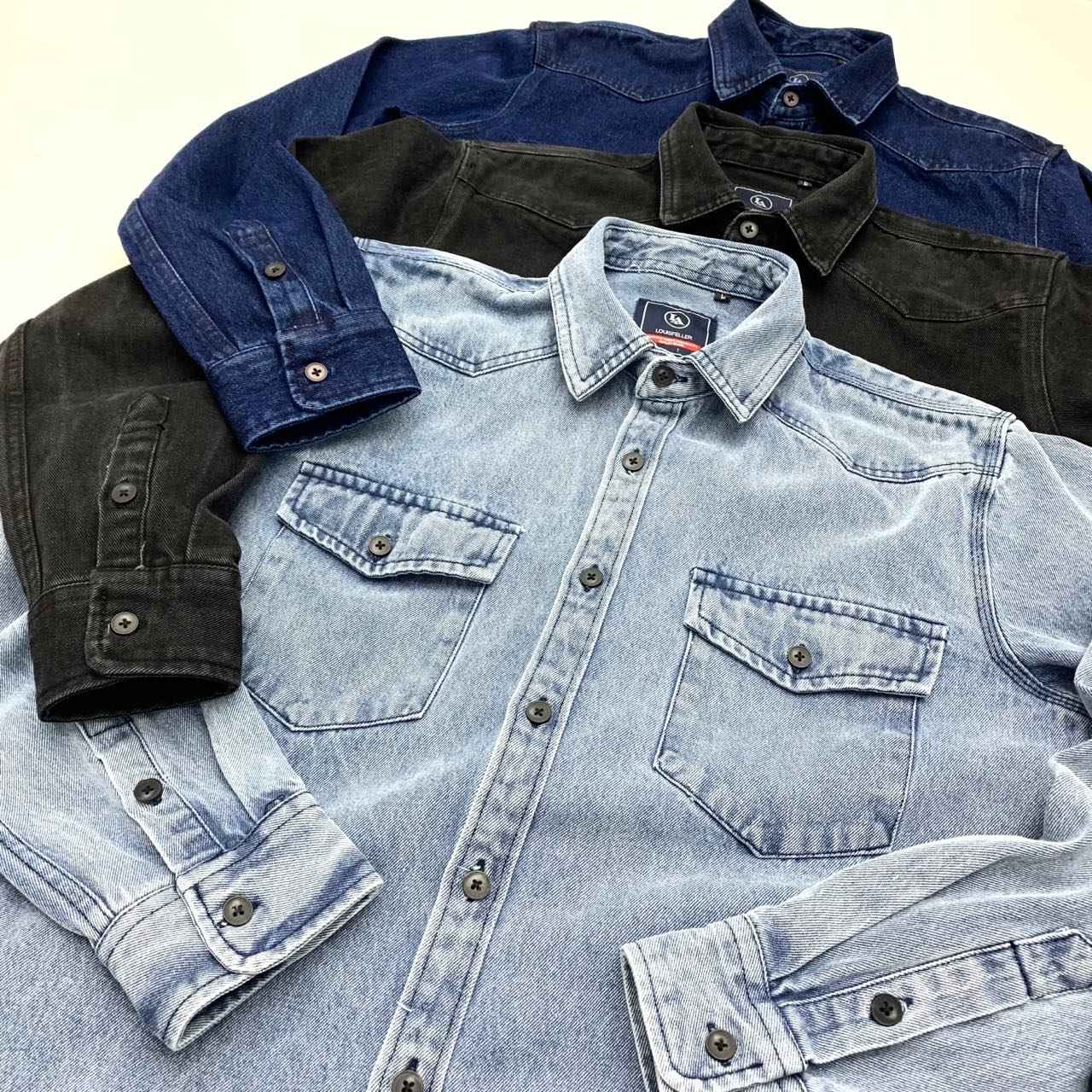 Heavy cargo denim shirt men May Khaki autumn do old retro loose casual plus size shirt coat