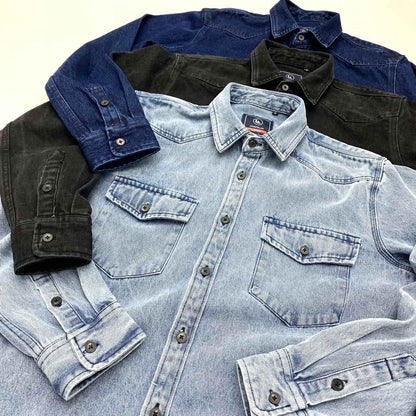 Heavy cargo denim shirt men May Khaki autumn do old retro loose casual plus size shirt coat
