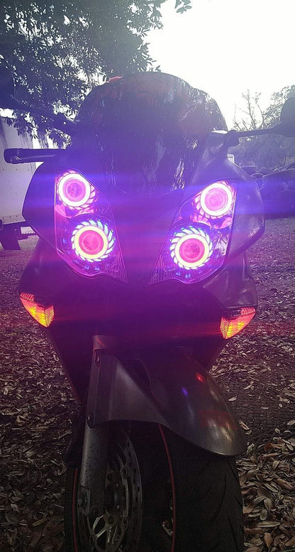 Faróis Duplos Angel Eyes para Motocicleta Alto/Baixo Feixe Luzes Auxiliares Moto Spotlights Moto Devil Eyes Faróis de LED Projetor