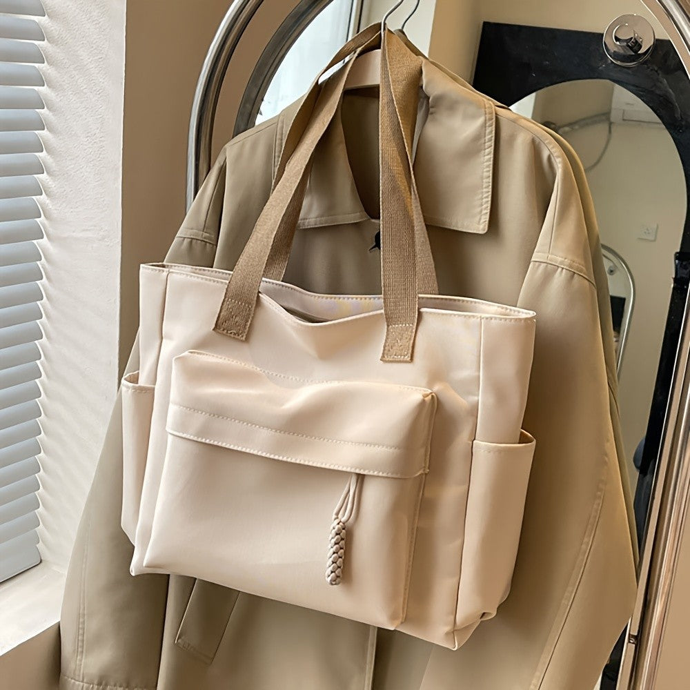 Nylon Tote Bag with Multiple Pocket Lightweight Foldable Design for Office Commute Shopping Fitness Storage Handbag Shoulder Bag