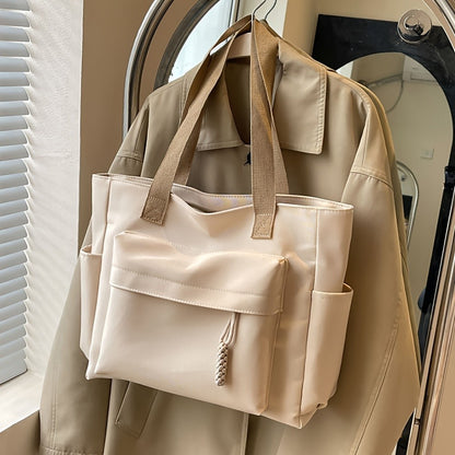 Nylon Tote Bag with Multiple Pocket Lightweight Foldable Design for Office Commute Shopping Fitness Storage Handbag Shoulder Bag