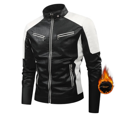 Fashionable Men's Biker Leather Jacket 2025 New Zipper Stand Collar Fleece Lined Casual PU Leather Coat Regular Fit Chinese Orig