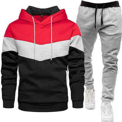 Autumn Winter Men's Color Block Hooded Sports Suit