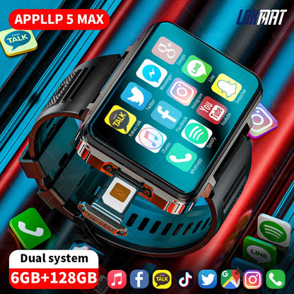 LOKMAT APPLLP 5 MAX Android Watch Phone Square Big Screen Wifi 4G Calls Smartwatches Dual Camera with Flashlight Gaming Watch