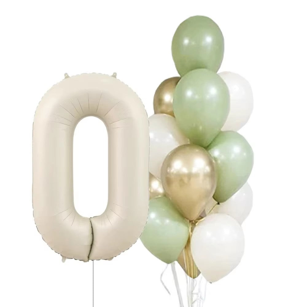 14pcs 32inch Cream Number Balloon 10inch Avocado Green Metallic Gold White Latex Balloons Baby Birthday Party Decorations