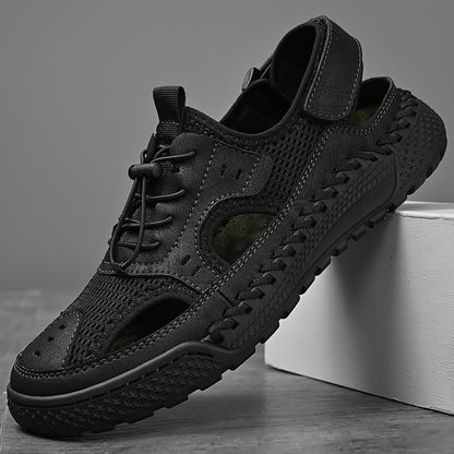 Sandals men's tide summer new style leather toe cap outdoor leisure sports hollow sandals beach shoes Handmade mesh men shoes