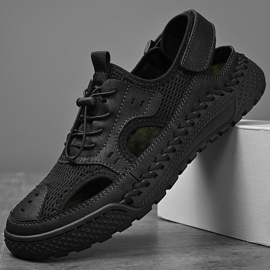 Sandals men's tide summer new style leather toe cap outdoor leisure sports hollow sandals beach shoes Handmade mesh men shoes