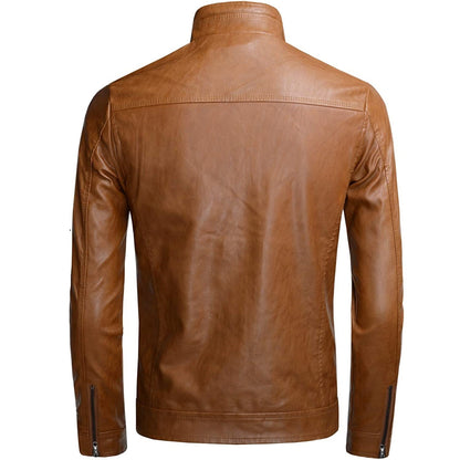 Autumn Winter Men Stand Collar Motorcycle Leather Jacket Coat Brown Black Coffee Multi Color Options Slim Fit Trendy Outerwear