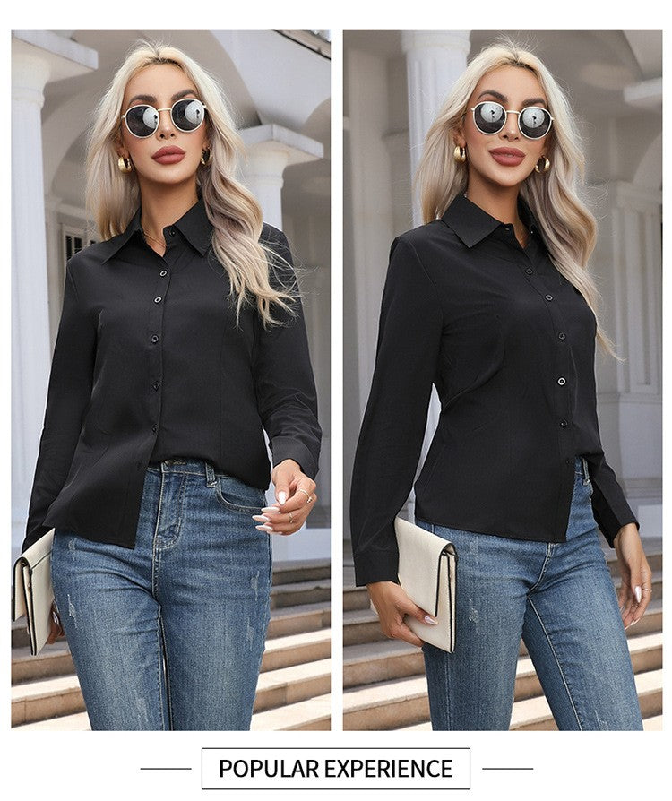 1pcs Woman Spring Autumn Solid color Shirts Lady Casual Long Sleeve Turn-down Collar Loose Shirt Female Fashion Temperament Tops