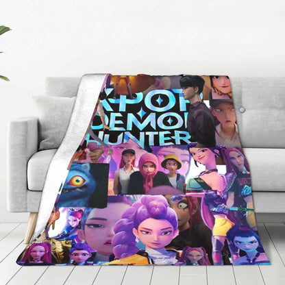 Huntrix Zoey Rumi Mira Blanket Cover Flannel KPop Demon Hunters Lightweight Throw Blankets for Outdoor Travel Bed Rug