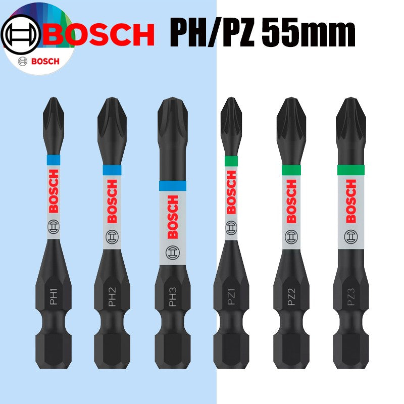 Pontas de chave de fenda de impacto BOSCH PH/PZ 55mm Aço modificado S2 Processo de tratamento térmico Ferramentas de fixação de alta durabilidade